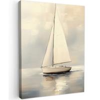 LEINWANDBILD Segelschiff - Meer - Bewölkt Wandbild Wohnzimmer 60x80 cm - Creme, Textil (60/80cm) - MuchoWow