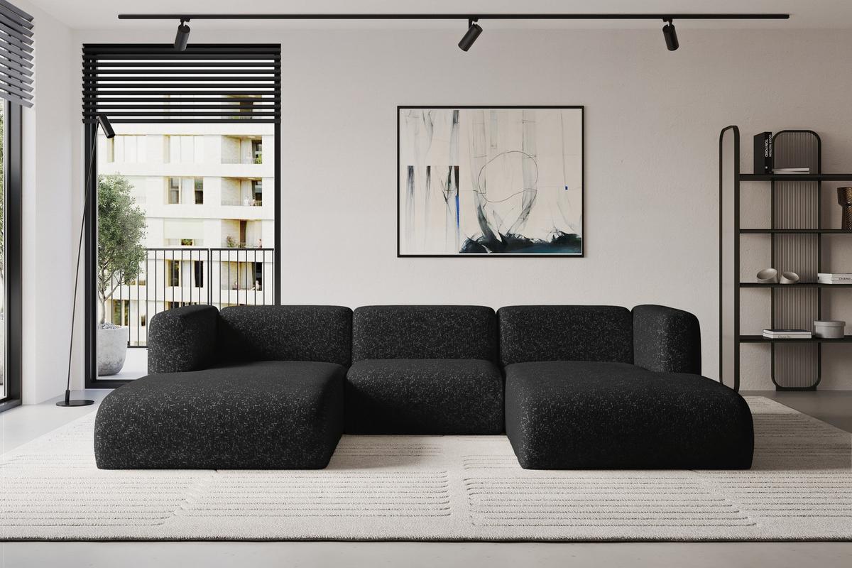 WOHNLANDSCHAFT MIRA-U1 317x179x70 Schwarz Velours - Schwarz, Holzwerkstoff/Kunststoff (317/70/179cm) - ALTDECOR