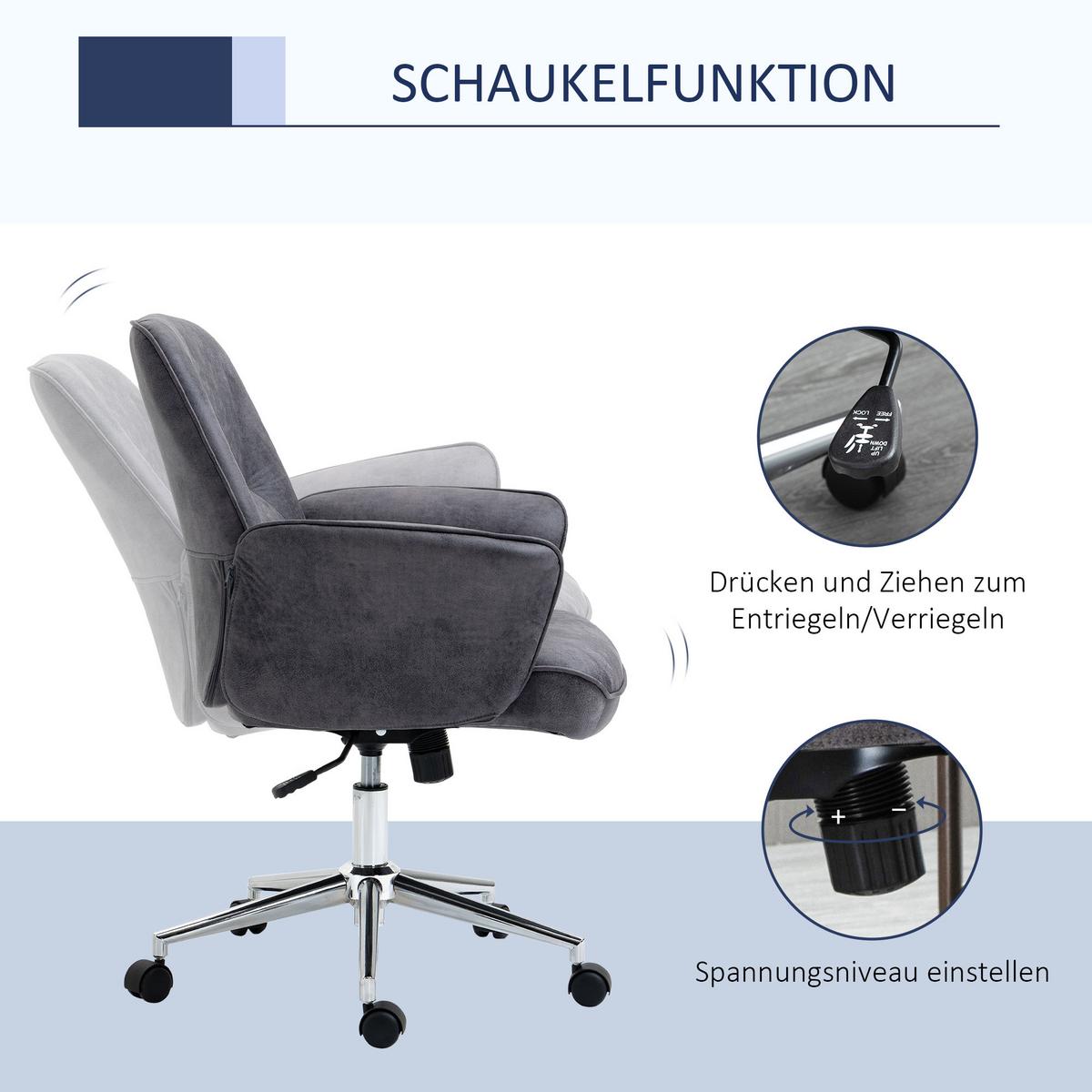 BÜROSTUHL Schreibtischstuhl drehbar verstellbar Mikrofaser Schaumstoff Grau - Dunkelgrau, Kunststoff (70/106/65cm) - Vinsetto