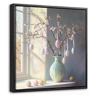 LEINWAND Bilder mit Rahmen - Stillleben - Vase - Osterzweig - 20x20 - Hellblau, Textil (20/20cm) - MuchoWow