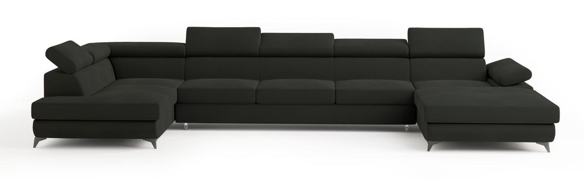 WOHNLANDSCHAFT MONTIVA Schwarz Velours-Stoff mit Schlaffunktion - Schwarz, Holz (410/89/190cm) - MASSENO