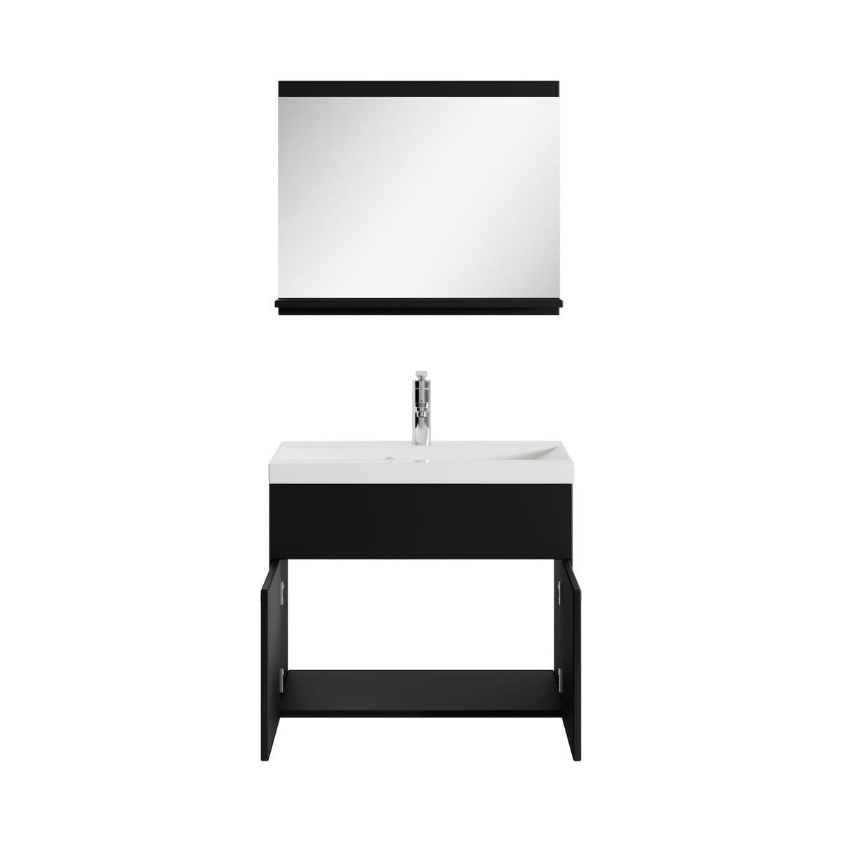 BADMÖBEL-SET Montreal 02 3 Teile Schwarz Mat - 60 x 35 x 51 cm - Chromfarben/Schwarz, Holz/Metall (60/51/35cm) - Badplaats