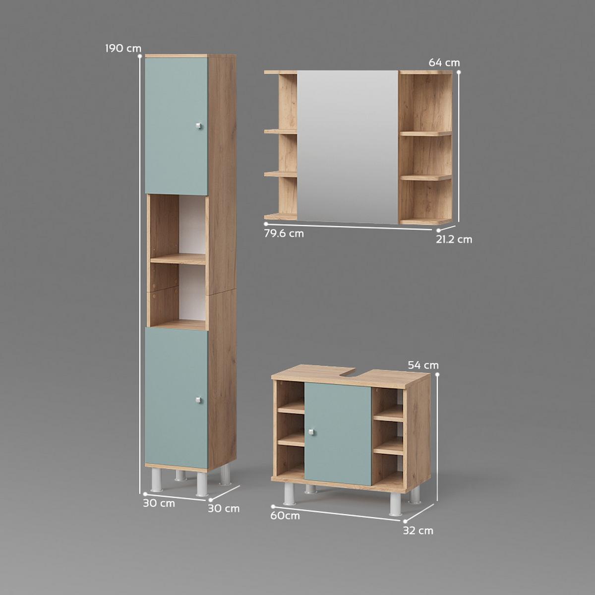 BADMÖBEL-SET Fucino Grün 3 Teile, mit Hochschrank - Grün, Holzwerkstoff (60/54/32cm) - Livinity®