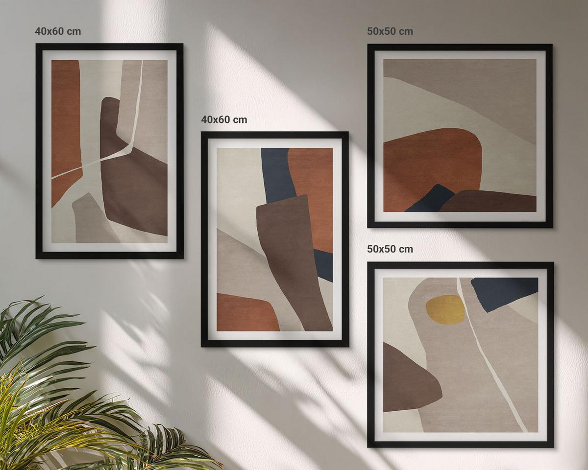 BILDER SET 4er Set - 50x50 cm & 40x60 cm Schwarzer Rahmen - Abstrakte moderne Formen - Schwarz, Kunststoff (50/50cm) - TULUP