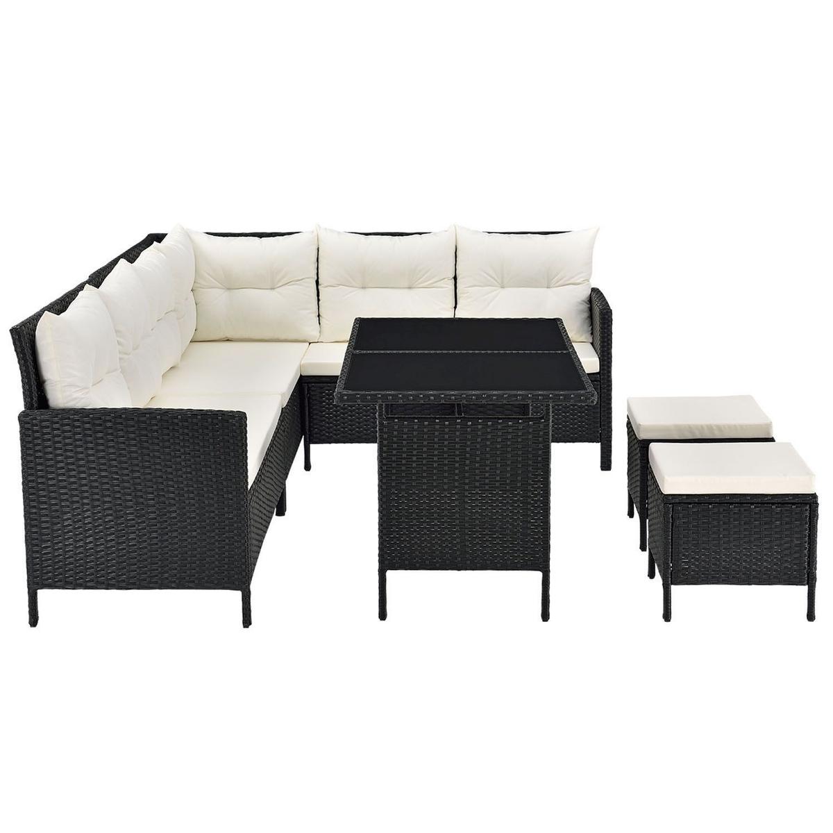 LOUNGEGARNITUR Manacor schwarz,creme - Creme/Schwarz, Kunststoff/Metall - Juskys