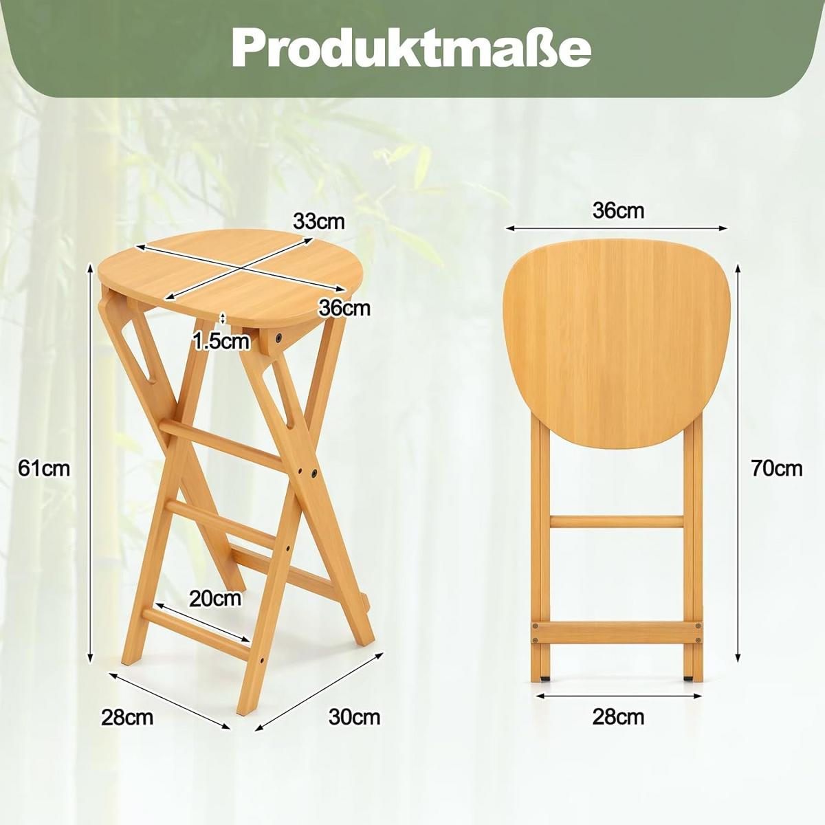 BARHOCKER Klappbar Holz(2er-Set) - Naturfarben, Naturmaterialen (38/84/34cm) - COSTWAY