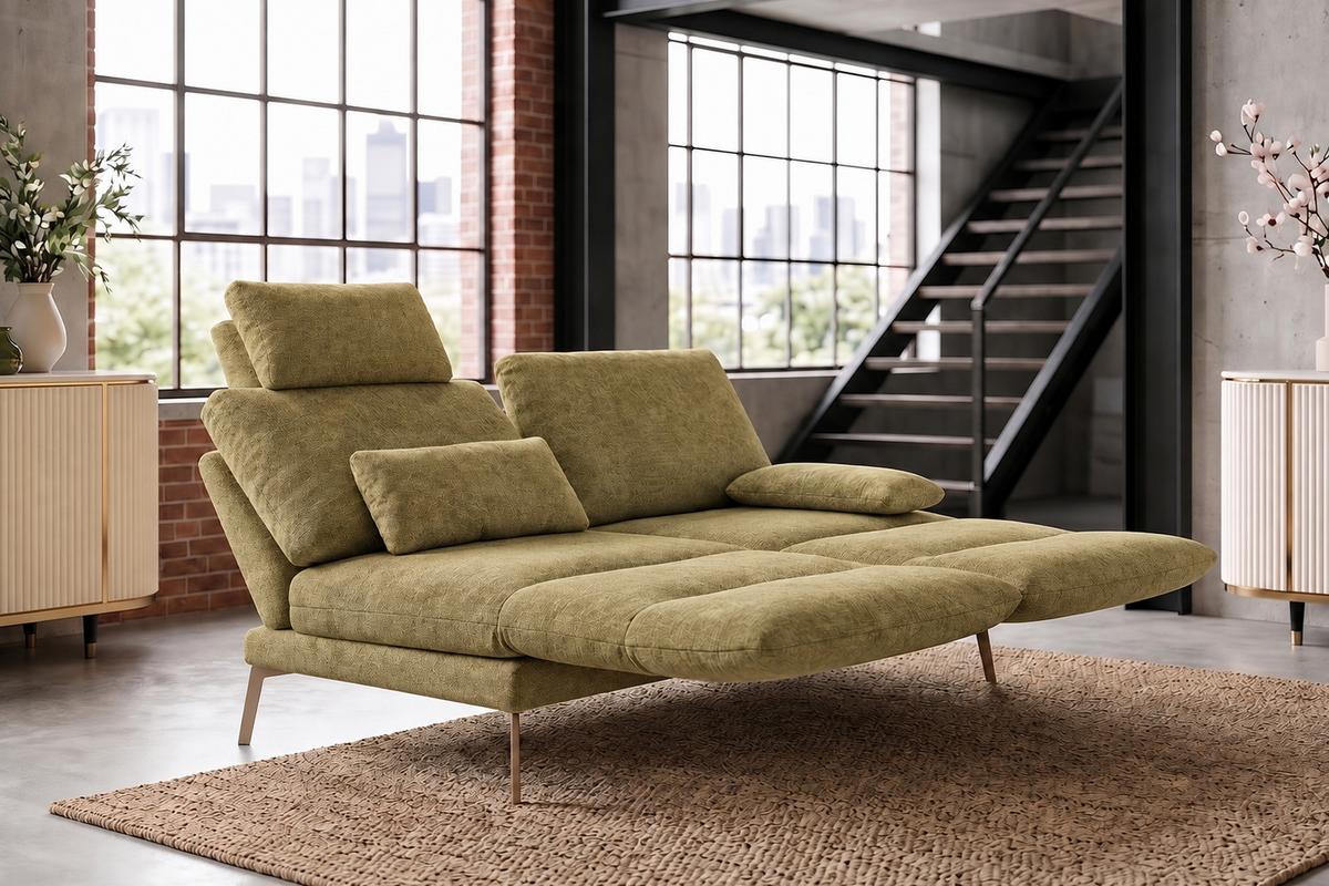 SOFA HOLLY Grün Flachgewebe - Braun/Grün, Textil/Metall (176/90/92cm) - KAWOLA