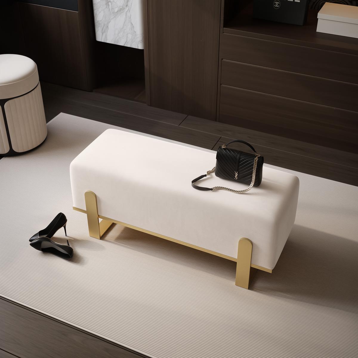 POLSTERBANK MARA 80 cm Gold / Creme ,Metallgestell - Creme, Textil/Metall (80/47/35cm) - Idohome