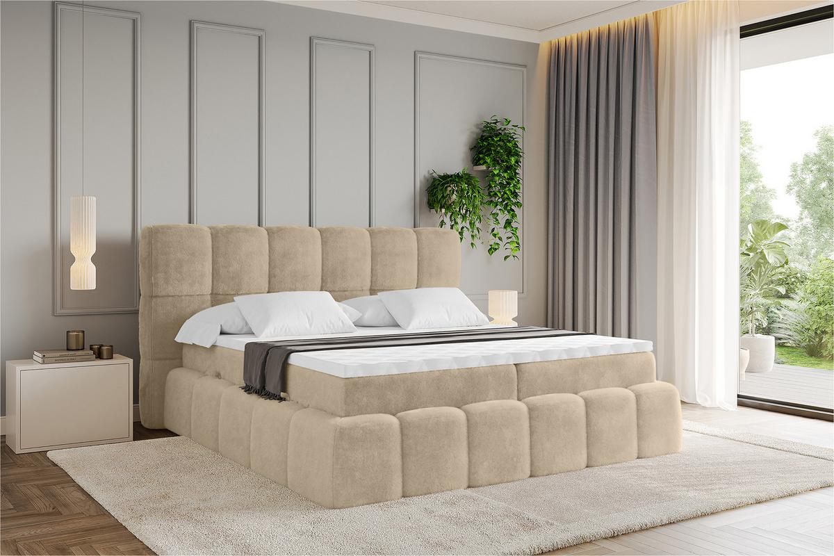 BOXBETT - AURI-H3 - 120x200 Hellbeige Lapitt - Creme, Holzwerkstoff (120/200cm) - ALTDECOR