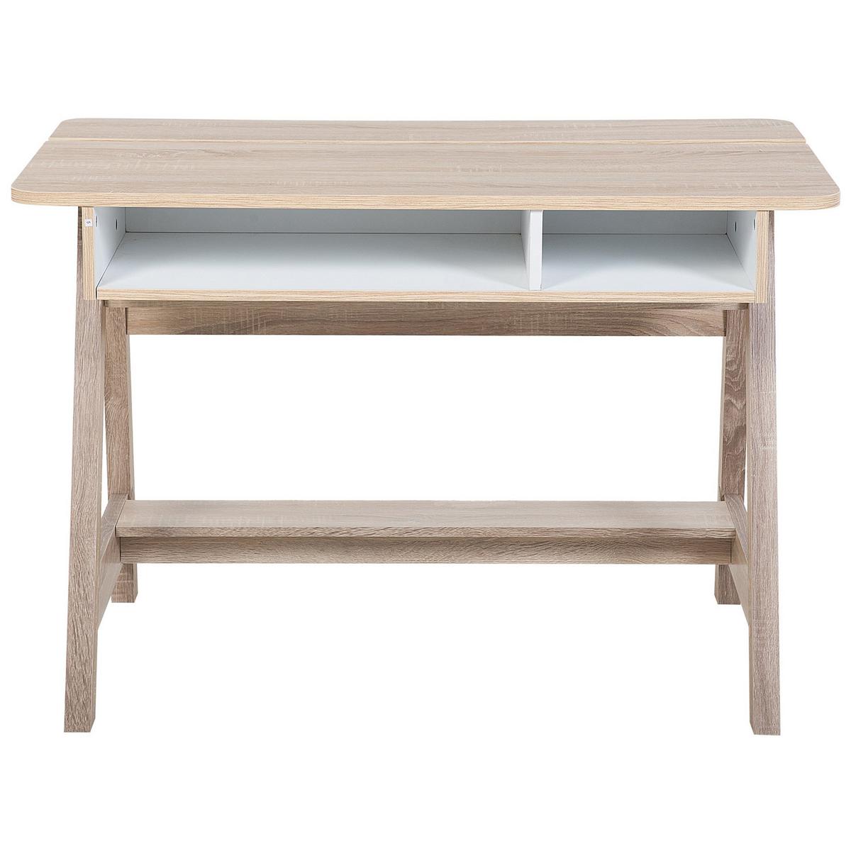 SCHREIBTISCH heller Holzfarbton/weiß 110/60/75 cm Jackson - Weiß, Holzwerkstoff (60/110/75cm) - Beliani