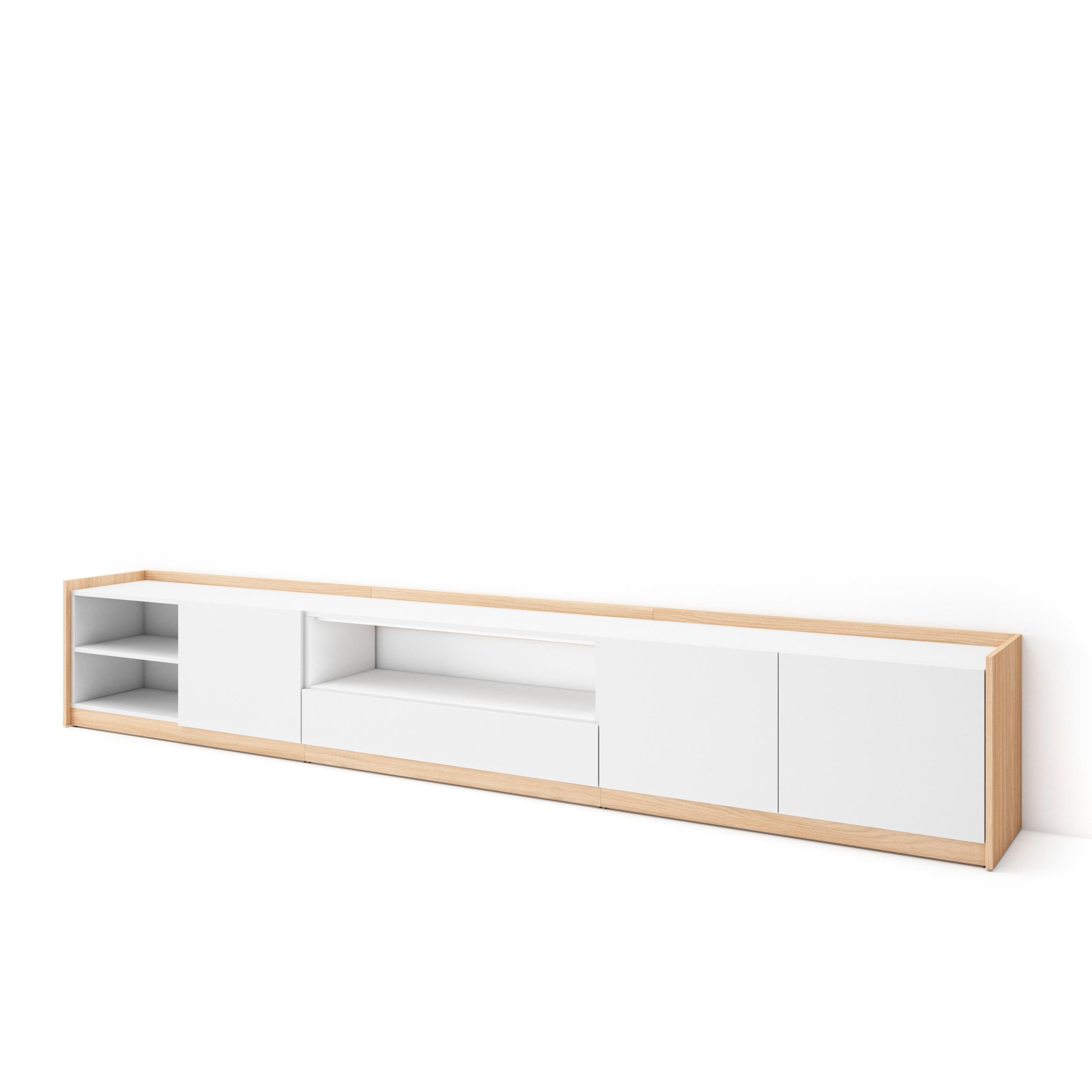 LOWBOARD, Weiß und Eiche Soft, 310/37/50cm - Weiß, Holzwerkstoff (310/50/37cm) - Skraut Home