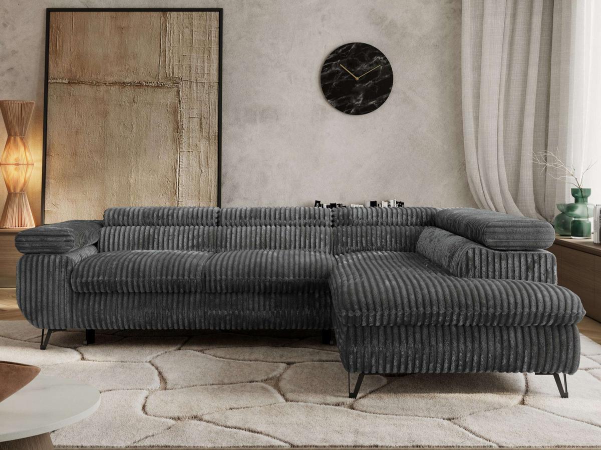 ECKSOFA PABLO L Dunkelgrau Cord - Rechts Seite - Dunkelgrau/Schwarz, Textil/Metall (273/208cm) - MKS