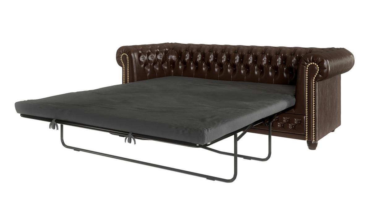 CHESTERFIELD-SOFA 3-sitzer mit Schlaffunktion Morin Braun vegan Leder - Braun, Holz/Textil (203/72/86cm) - S-Style Möbel