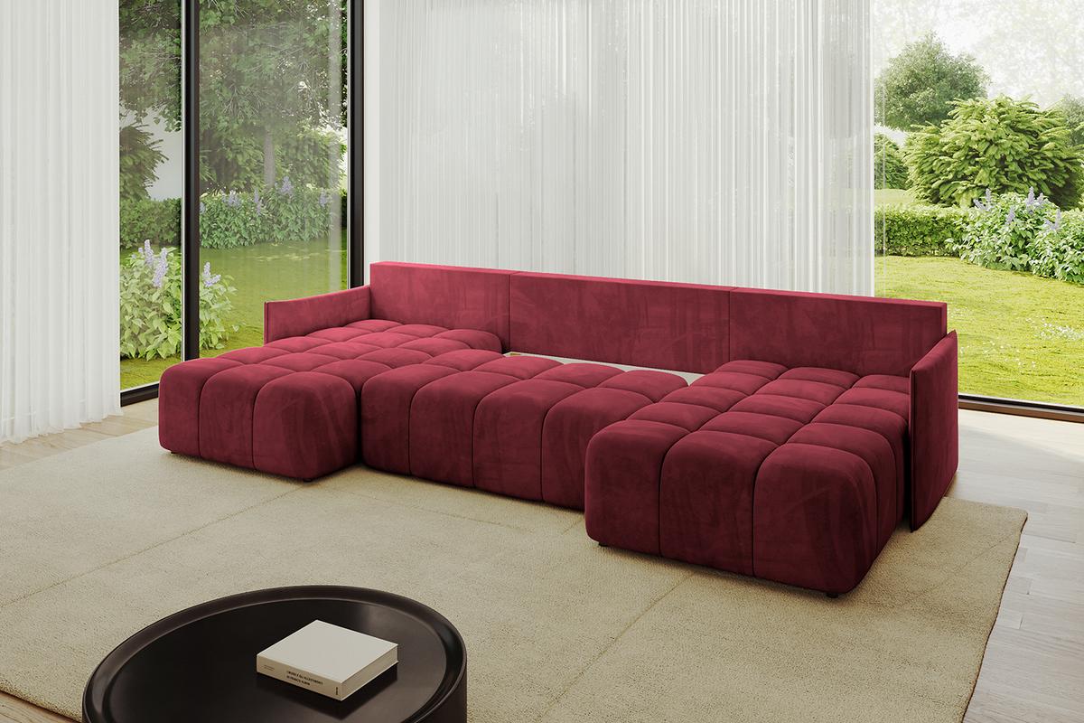 WOHNLANDSCHAFT LONLI-U 355x189x68 Bordeaux Velours - Bordeaux, Holzwerkstoff/Kunststoff (355/68/189cm) - ALTDECOR