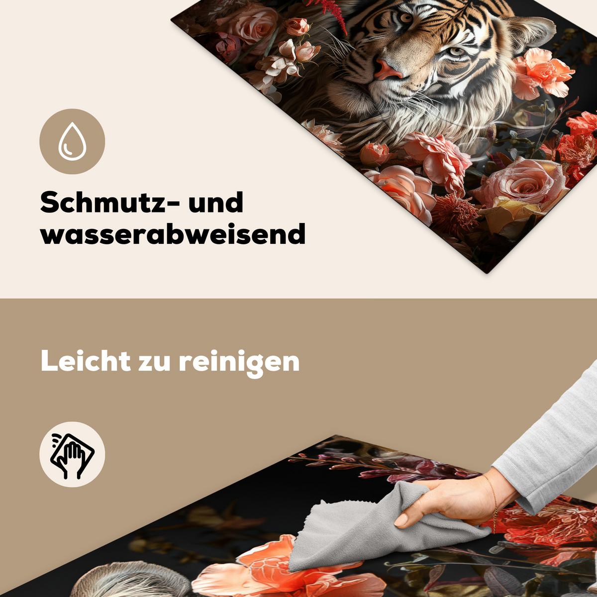 HERDABDECKPLATTE Tiger - Tier - Natur - Floral - Botanisch Induktionsmatte 83x51 cm - Orange, Kunststoff (83/51.5/0.2cm) - MuchoWow