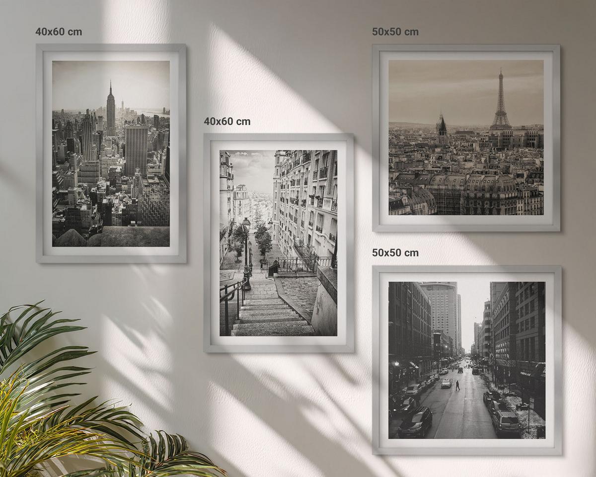 BILDER SET 4er Set - 50x50 cm & 40x60 cm Silberner Rahmen - Aussicht Paris New York Treppen - Silberfarben, Kunststoff (50/50cm) - TULUP