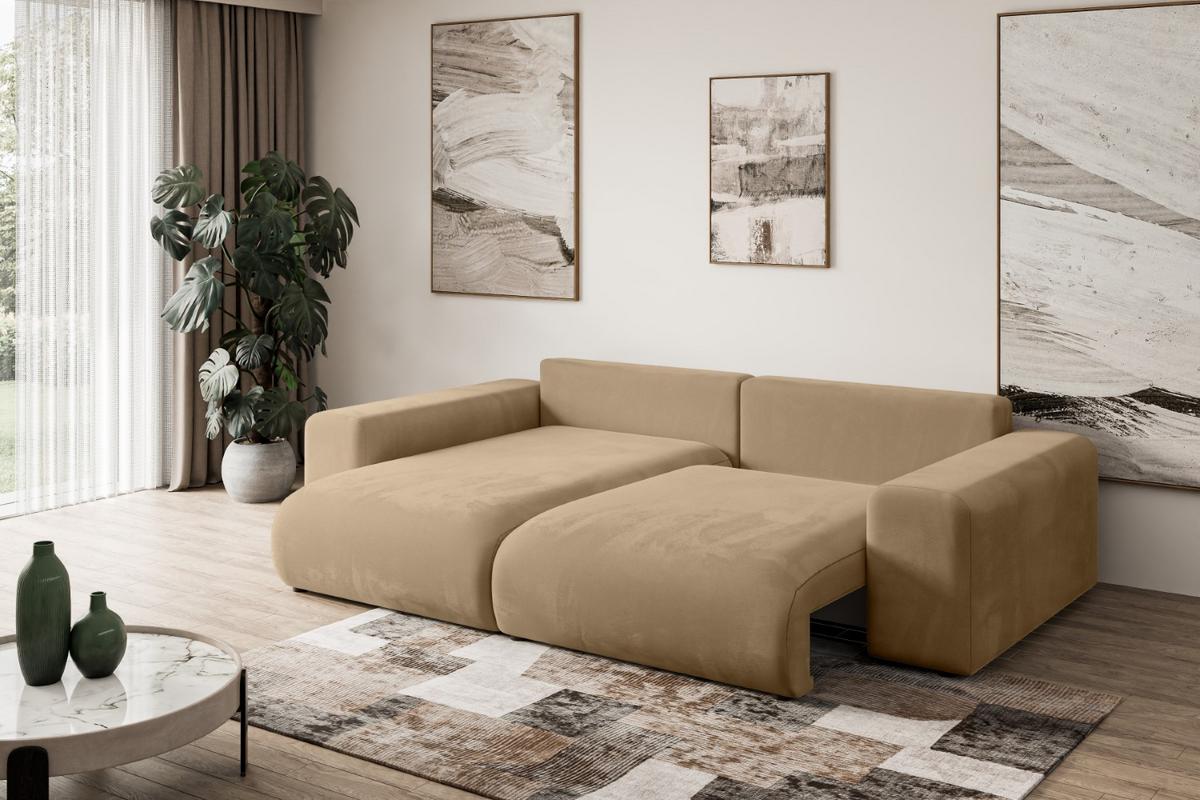 ECKSOFA Ottomane links ESKAR-L 266x176x72 Beige Velours - Beige/Schwarz, Holzwerkstoff/Kunststoff (266/176cm) - ALTDECOR