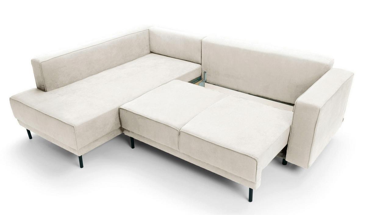 ECKSOFA Rodario Hellbeige Velours - Ecru/Schwarz, Textil/Metall (247/187cm) - Selsey
