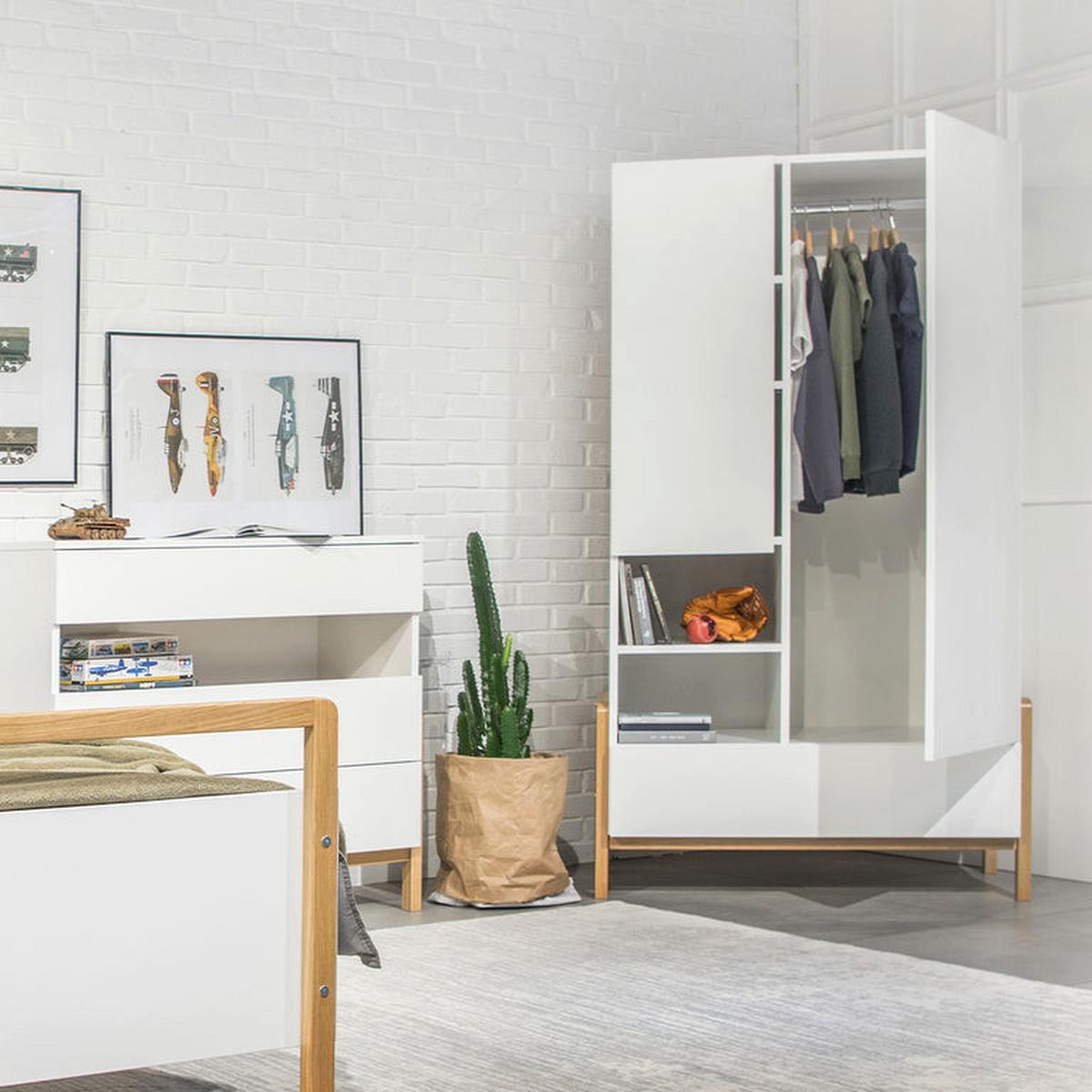 SCHRANK 2 Türen Weiß und Holz - Weiß, Holzwerkstoff (100/180/55cm) - Petits-meubles