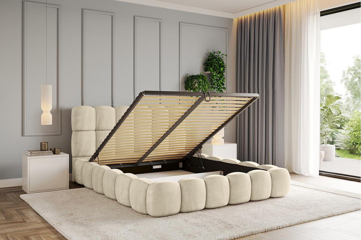 POLSTERBETT mit Bettkasten und Lattenrost, Boxbett ohne Matratze - LEYA 160x200 Beige - Ecru, Holzwerkstoff/Textil (160/200cm) - ALTDECOR