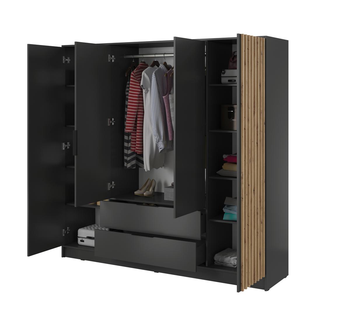 DREHTÜRENSCHRANK NELIANA 206/200/51 cm 4-türig Graphitfarben - Graphitfarben, Holzwerkstoff (206/200/51cm) - MASSENO