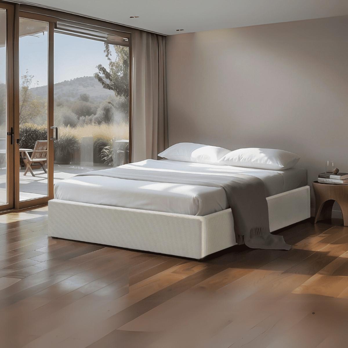 BETTKASTEN bezogen mit samt romy 204/152/36,5 cm - Beige, Holz (190/140cm) - Calicosy