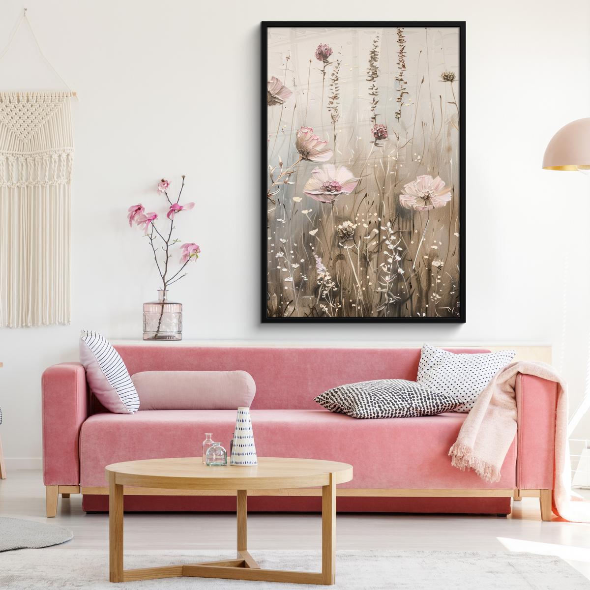 POSTER MIT RAHMENGERAHMTES BILD Blumen - Rosa - Modern - Beige Bilderleiste 80x120 cm - Beige, Papier (80/120cm) - MuchoWow