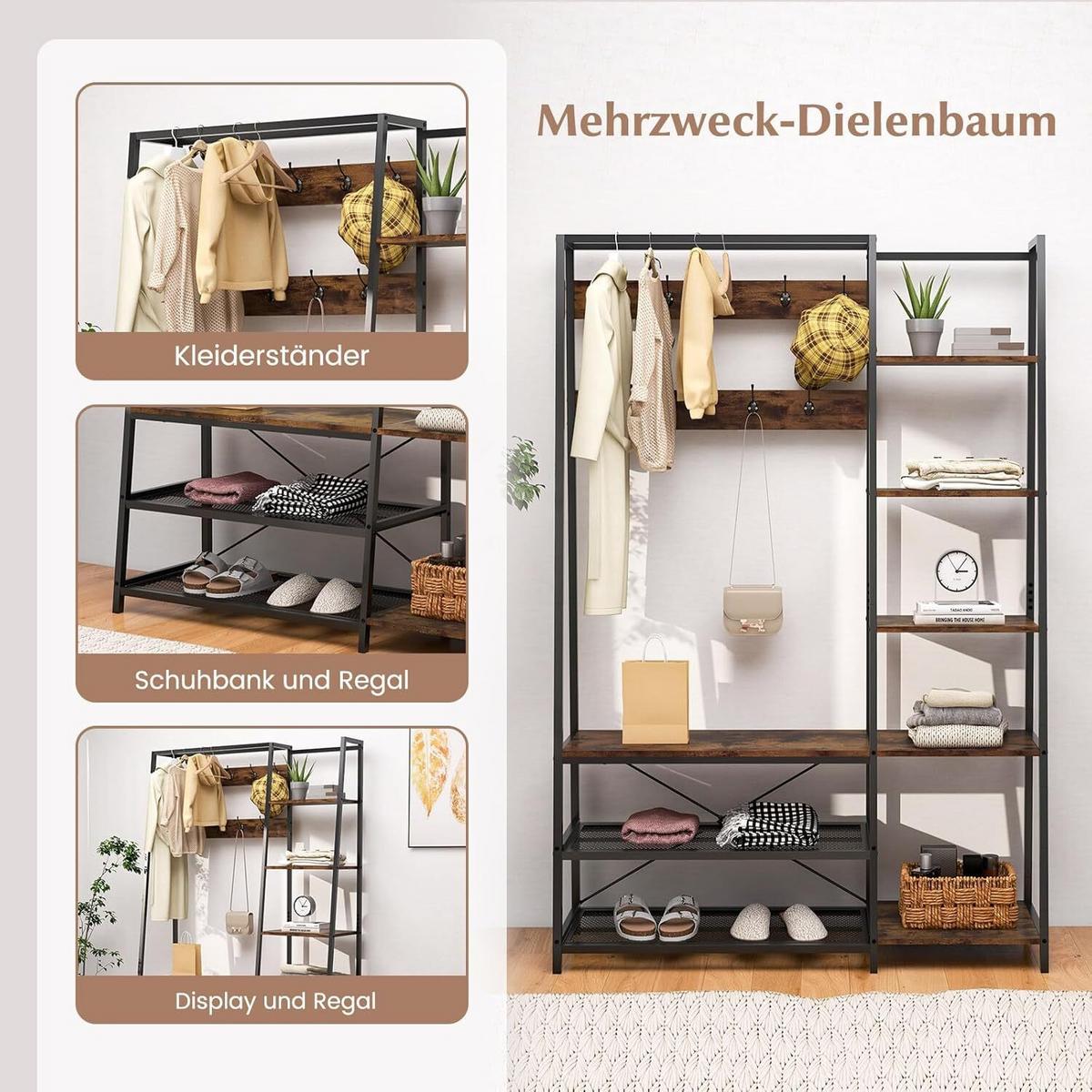 GARDEROBENSTÄNDER 180cm Schwarz - Schwarz, Holz (118/180/40cm) - COSTWAY