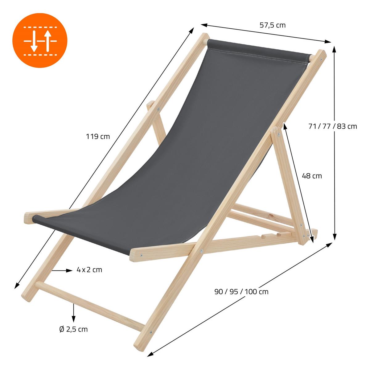 LIEGESTUHL samt Anthrazit 2er Set - Dunkelgrau, Holz (57.5/83/100cm) - ECD-Germany