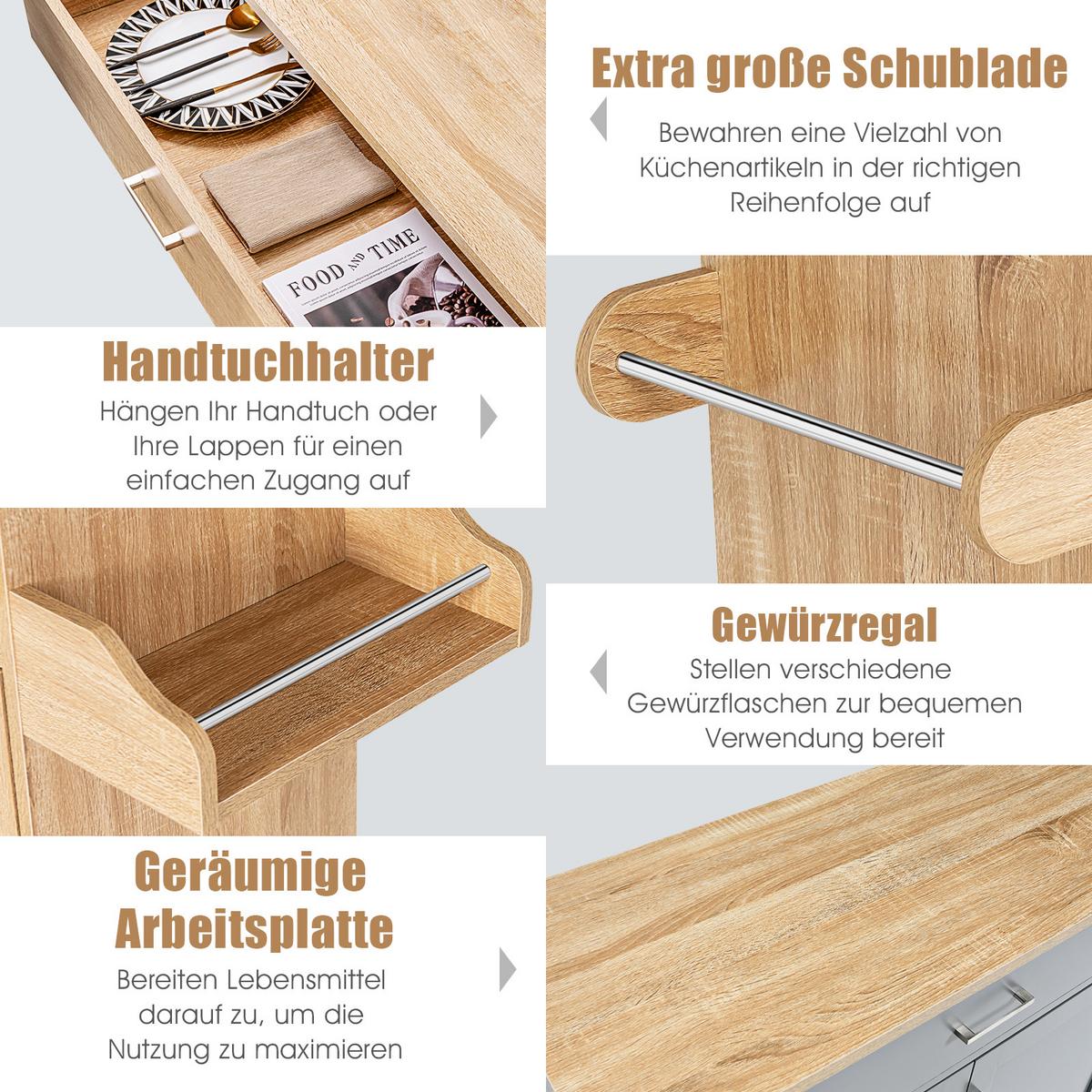 KÜCHENWAGEN Holz Natur - Weiß, Holz (116/85/40cm) - COSTWAY