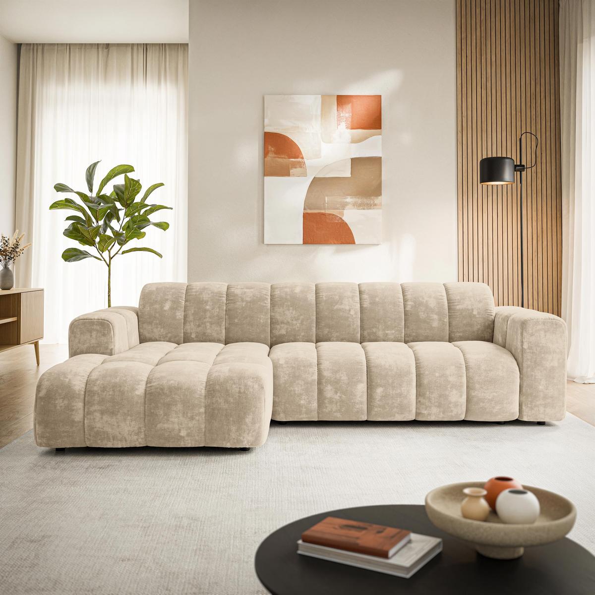 ECKSOFA SETIA LM L-S Creme Chenille - Creme, Holzwerkstoff (304/165cm) - MASSENO