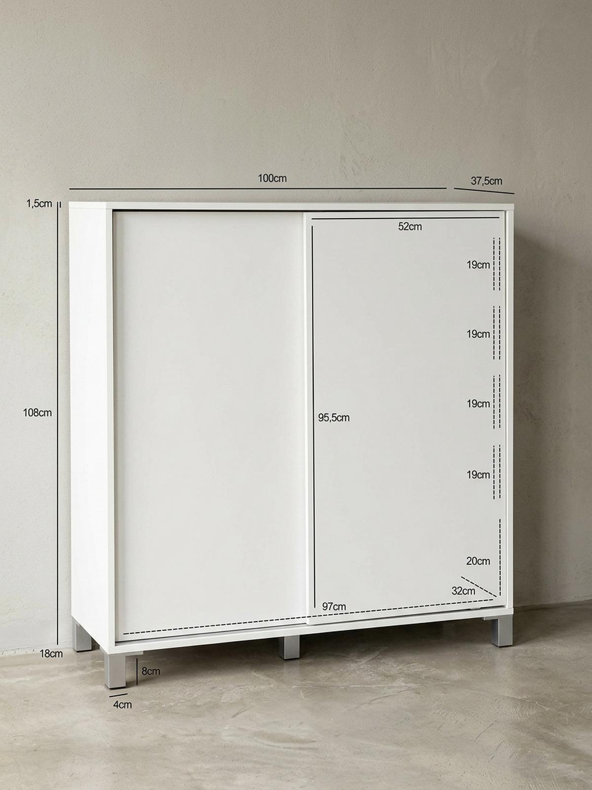 SCHUHSCHRANK Holz für 20 Paar Schuhe mit Schiebetüren, Weiß 100x38x108 cm - Silberfarben/Weiß, Holz/Kunststoff (100/108/38cm) - KADIMA DESIGN
