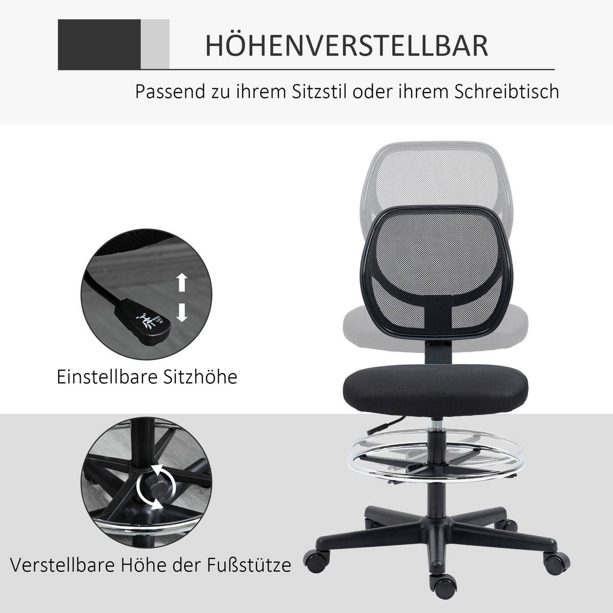 BÜROSTUHL, Ergonomischer, Schwarz - Schwarz, Textil (61/113/59cm) - Vinsetto
