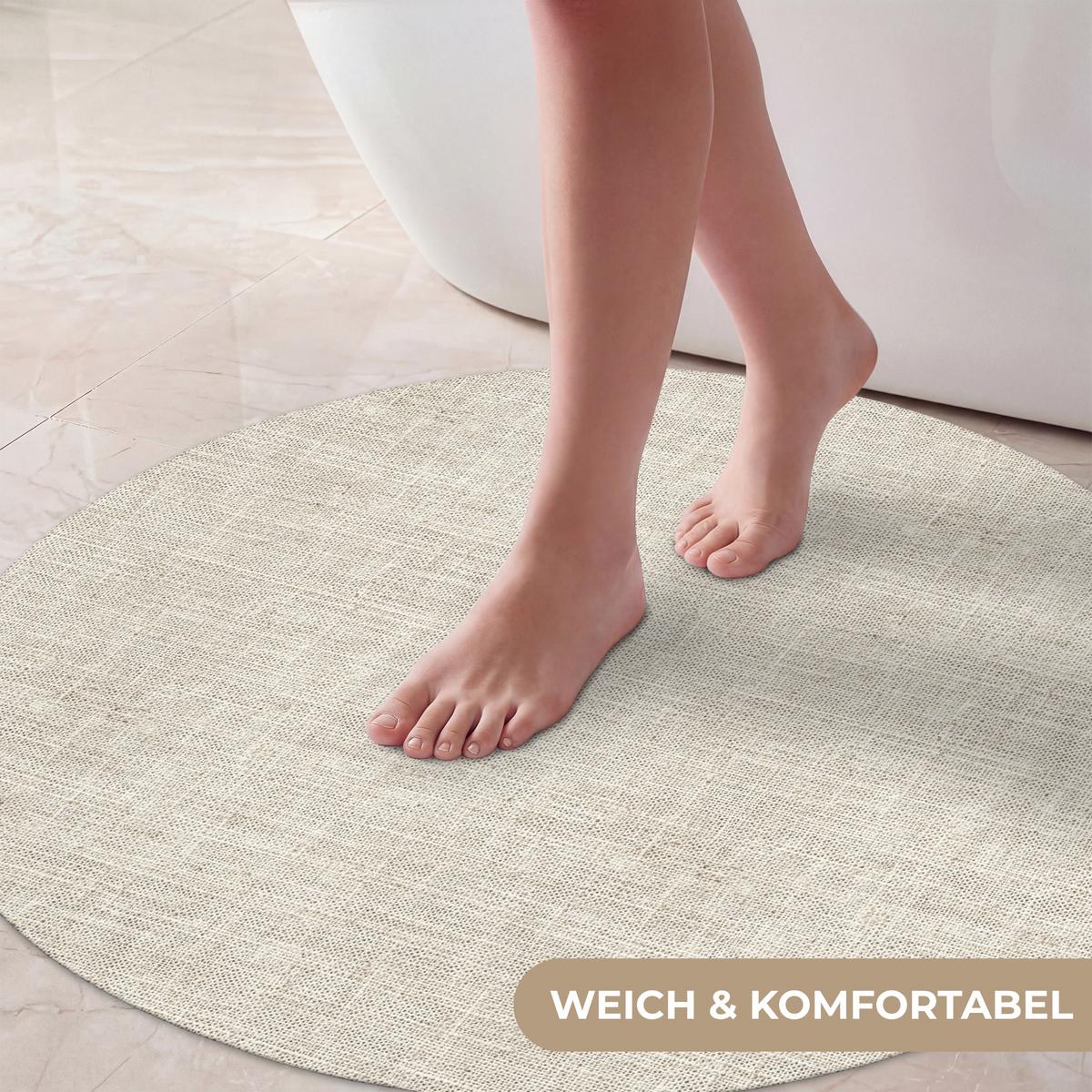 BADEMATTE Leinen - Textur - Beige Badvorleger 70x70 cm - Beige, Textil (70/70cm) - OnlyWow