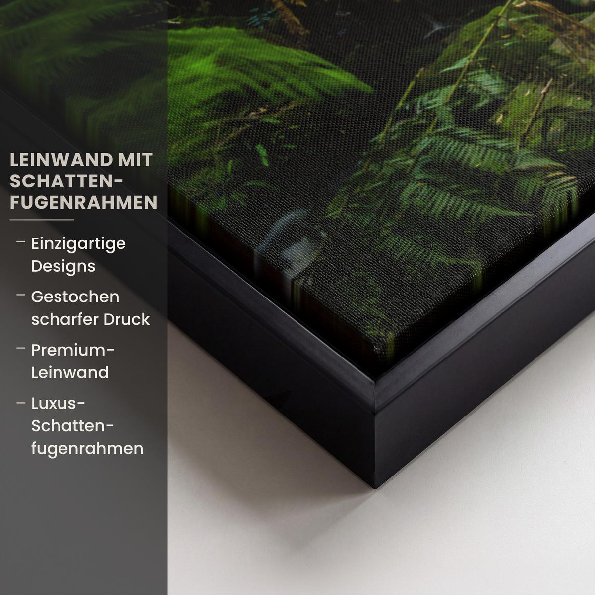 LEINWAND Bilder mit Rahmen - Dschungel - Wasserfall - Australien - Pflanzen - Natur - 50x70 - Dunkelgrün, Textil (50/70cm) - MuchoWow