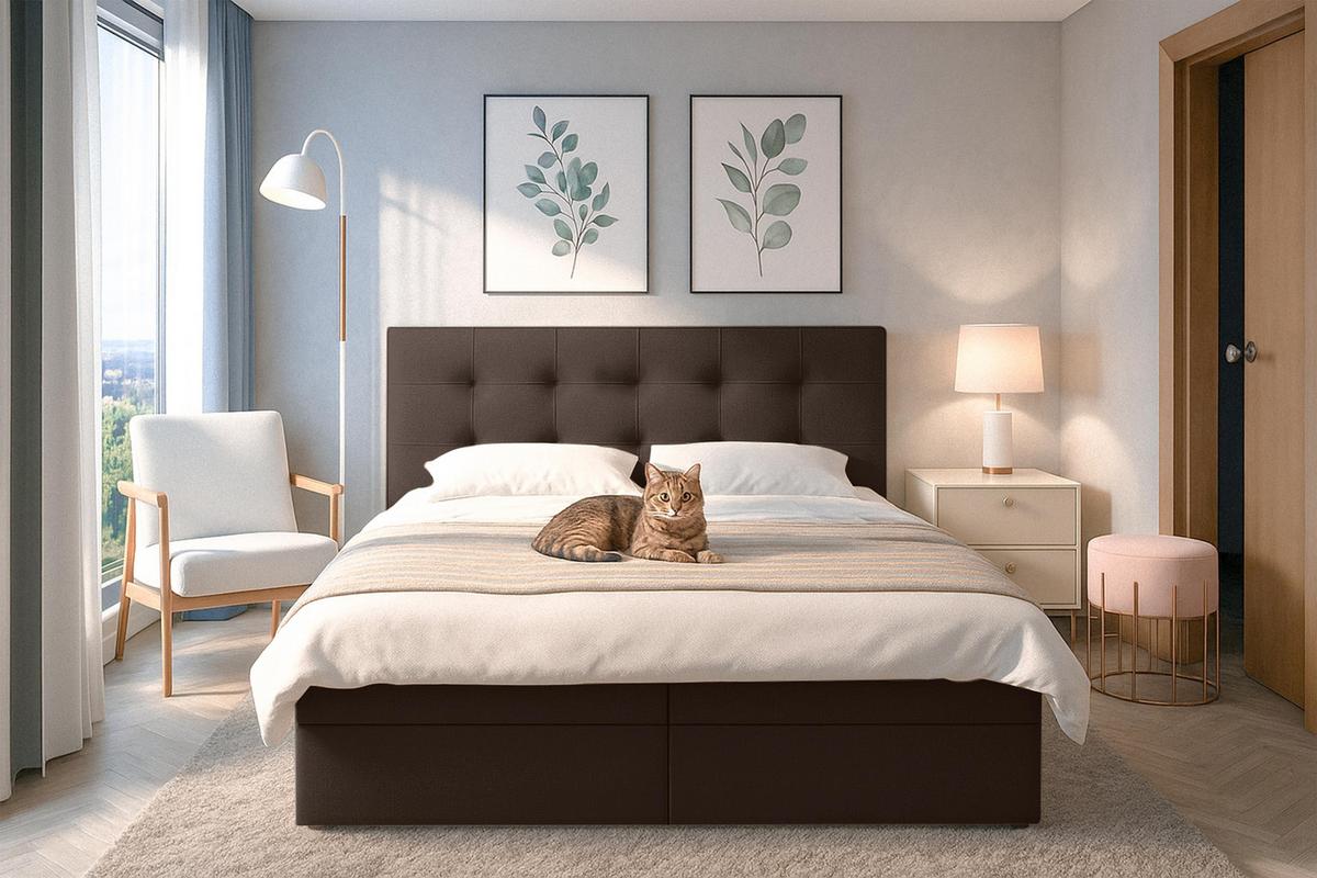 BOXBETT BELINAI 140x200 cm mit Bettkasten und Matratze - Braun + TOPPER - Schwarz/Braun, Holz/Holzwerkstoff (140/200cm) - AX Living