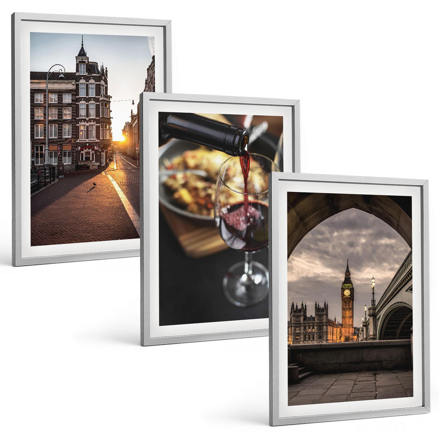 BILDER SET 3er Set - 40x60 cm Silberner Rahmen - Bilder von Essen in der Stadt London - Silberfarben, Kunststoff (40/60cm) - TULUP