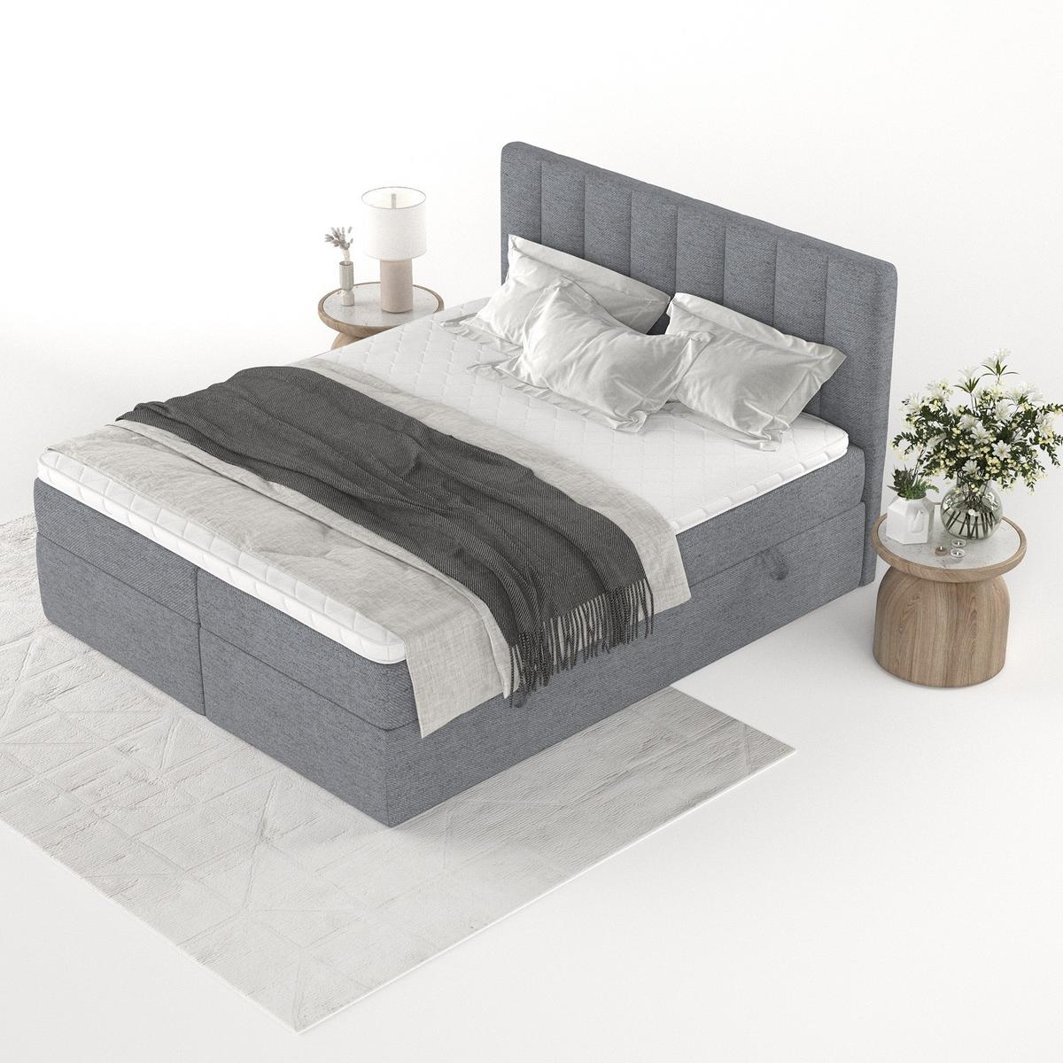 BOXBETT Bari 160/200 cm Grau im Neve Stoff - Grau, Holz/Holzwerkstoff (160/200cm) - AltaBeds