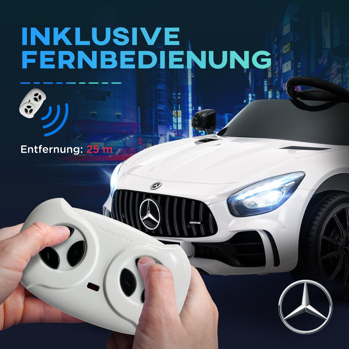 ELEKTRO-KINDERAUTO, Mercedes, 3-5 km/h, Fernbedienung, Licht & Musik, Weiß - Weiß, Kunststoff/Metall (108/67/46cm) - AIYAPLAY