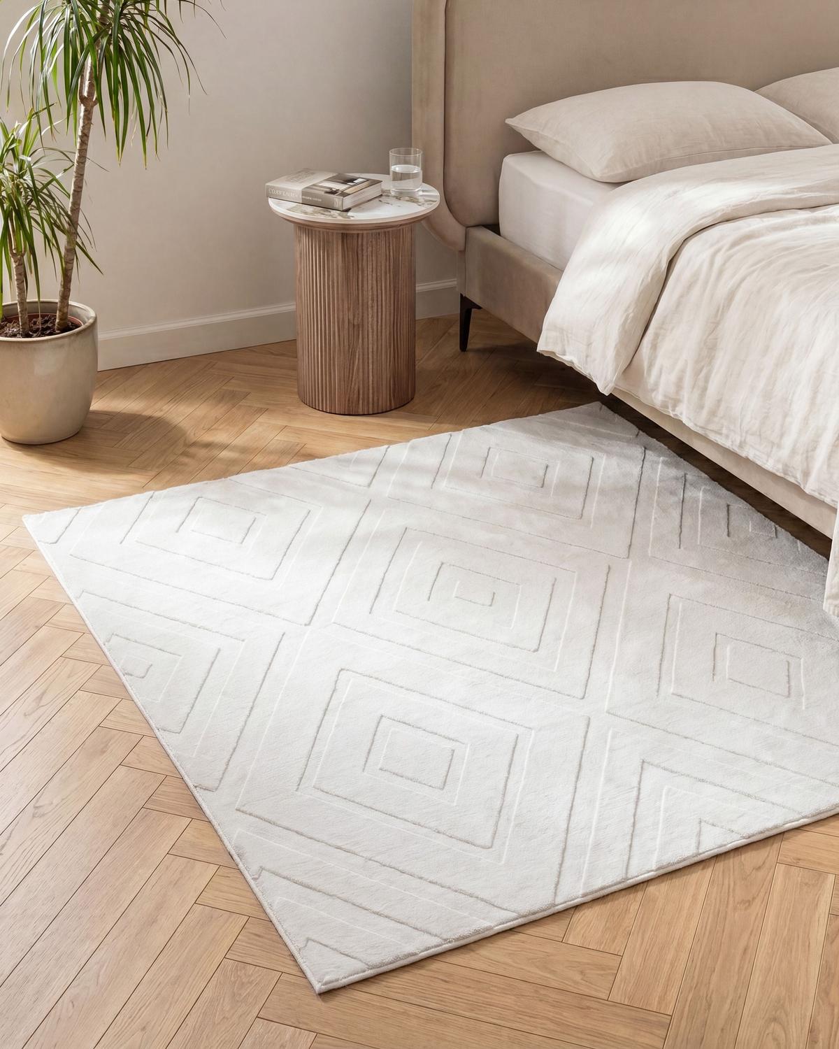 TEPPICH Cremeweiß 160/160 cm Borah - Creme/Weiß, Textil (160/160cm) - Beliani