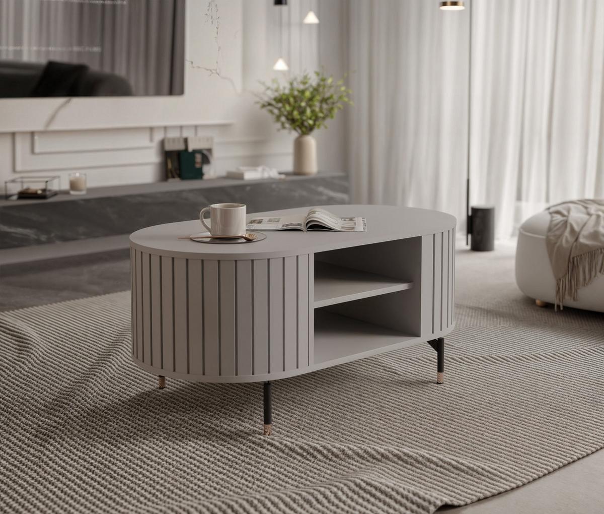 COUCHTISCH geriffelt, mit Ablage, Kaschmir - Kaschmir, Holzwerkstoff (47/104/56cm) - Idohome