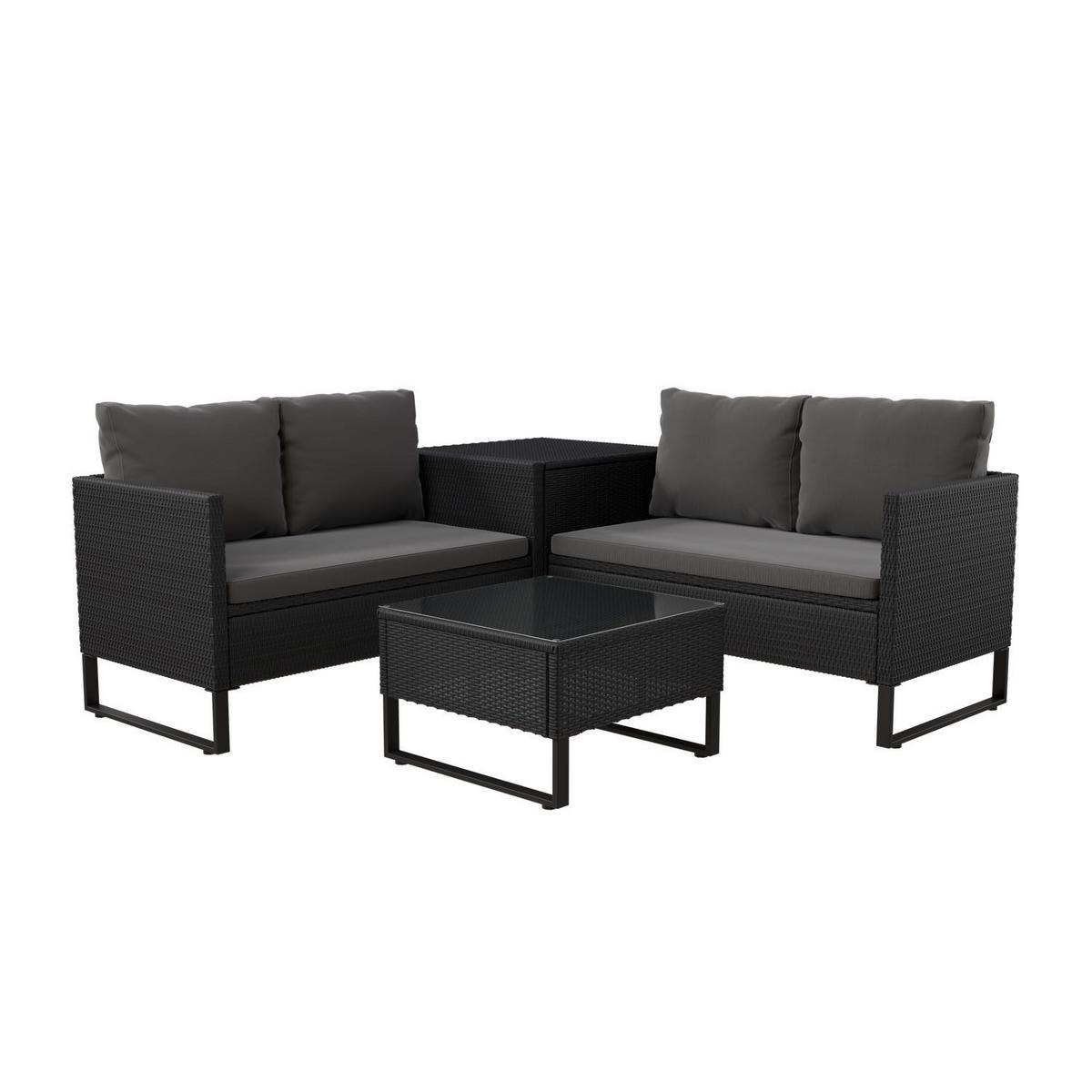 LOUNGEGARNITUR Santorini schwarz / grau - Schwarz, Kunststoff/Metall - Juskys