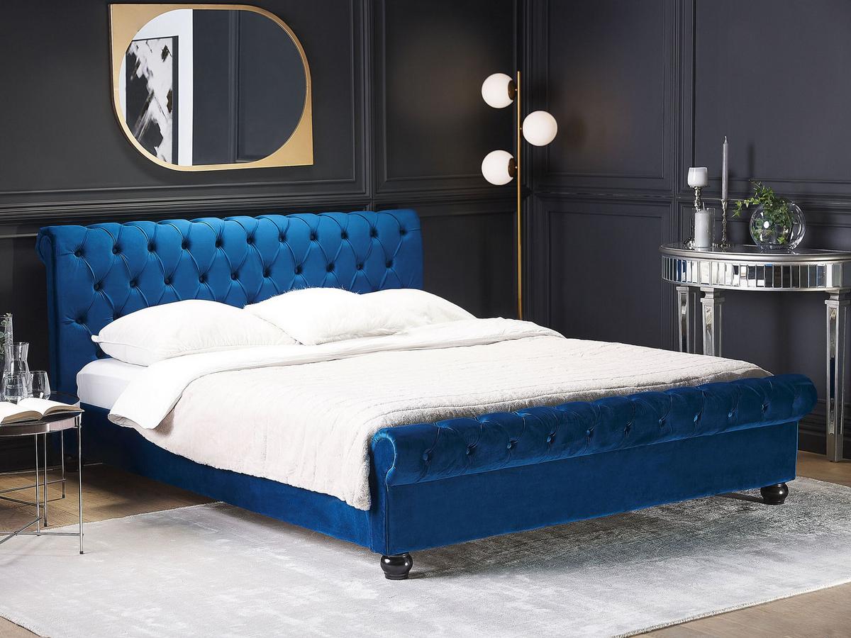 BETT 180/200cm Marineblau Avallon - Blau, Textil (180/200cm) - Beliani