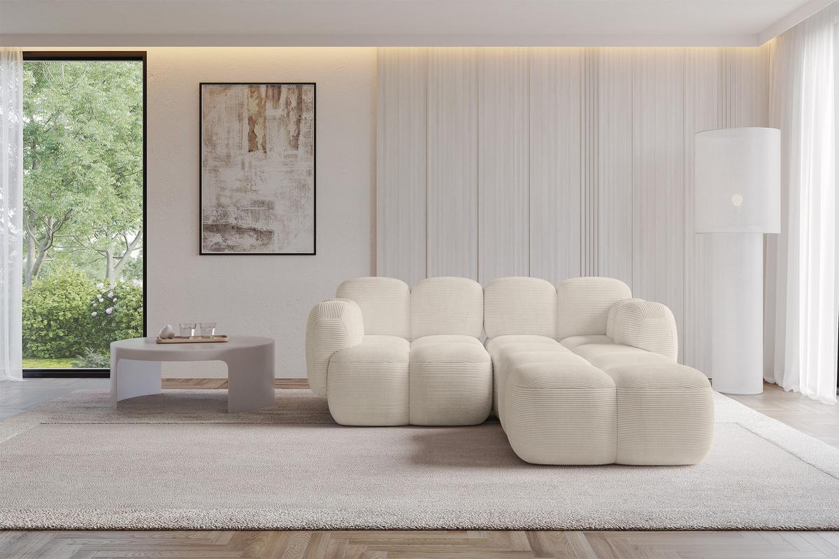 ECKSOFA modulares Sofa Rechts Miko-L1 214x205x75 Beige Cord - Beige/Schwarz, Holzwerkstoff/Kunststoff (214/205cm) - ALTDECOR