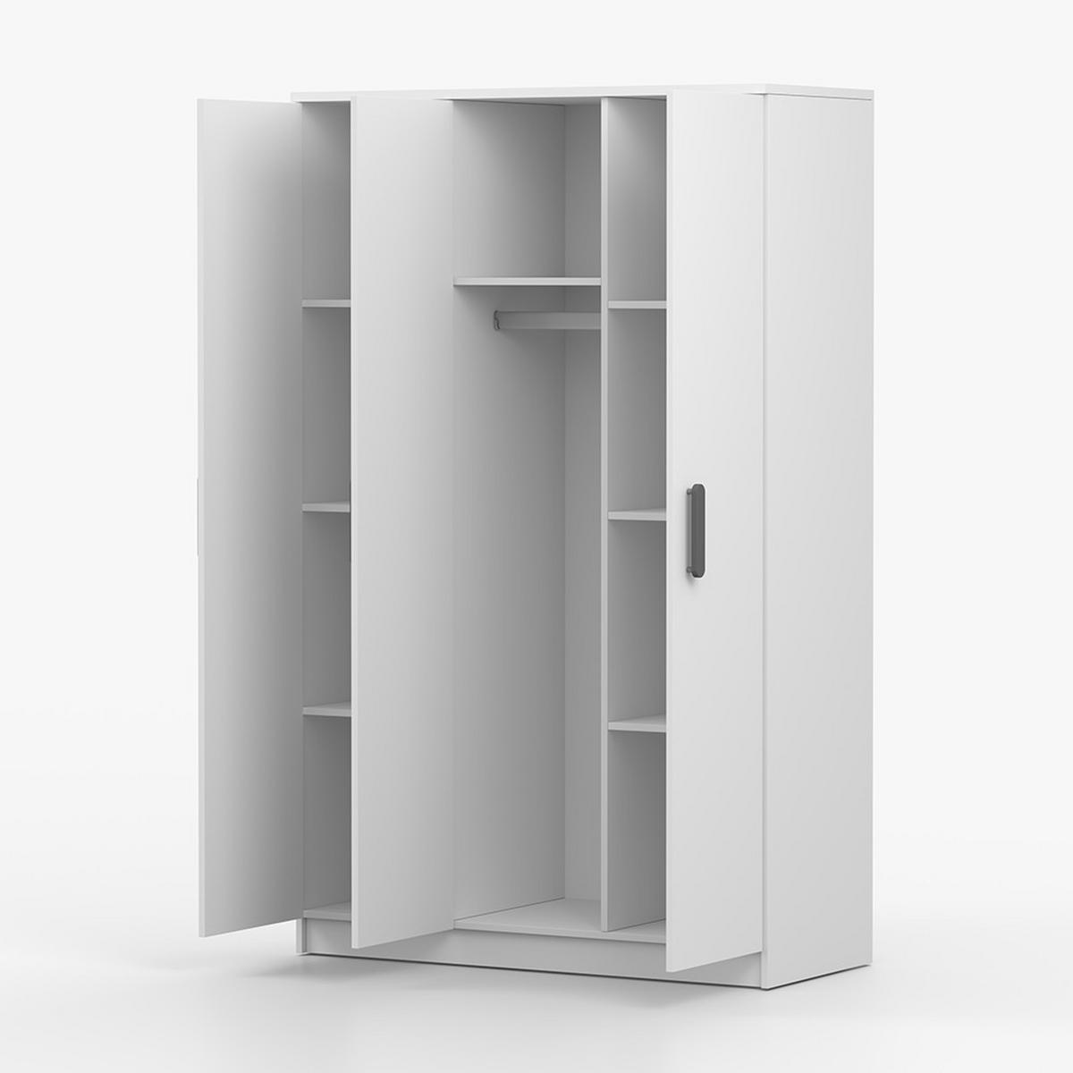 KLEIDERSCHRANK Jonas I 2D 19, 120/192/50, 3-türig, weiß - Weiß/Grau, Holzwerkstoff (120/194/50cm) - imoebel24