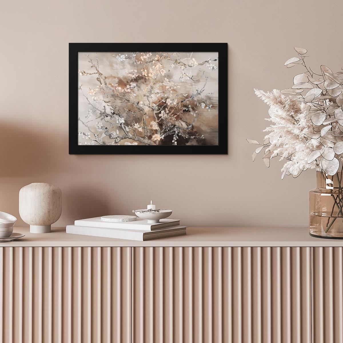 POSTER MIT RAHMENGERAHMTES BILD Mandelblüte - Kunst - Van Gogh - Beige - Abstrakt 30x20 cm - Braun, Papier (30/20cm) - MuchoWow