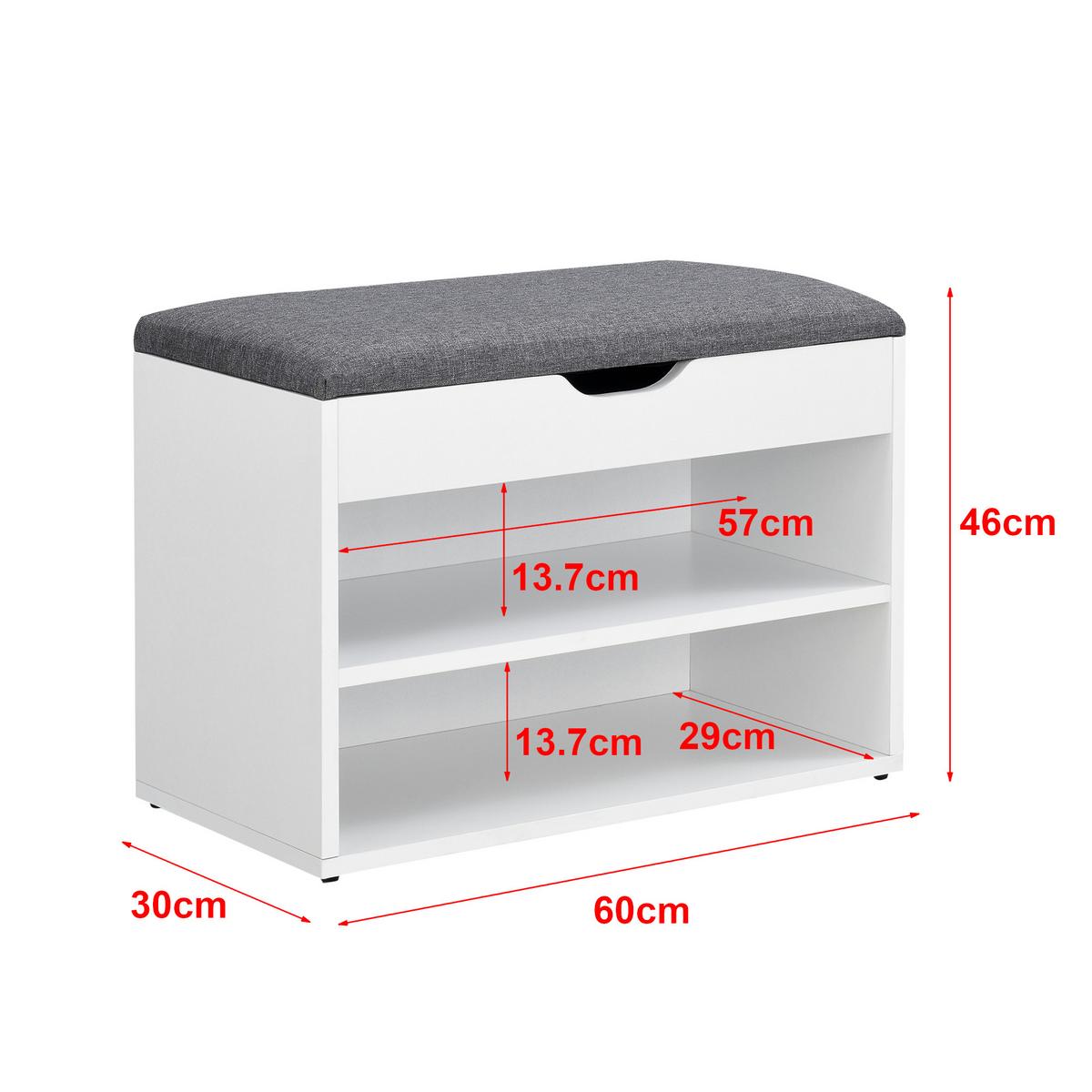 SCHUHBANK Gentofte - Weiß, Holzwerkstoff/Textil (60/46/30cm) - [en.casa]