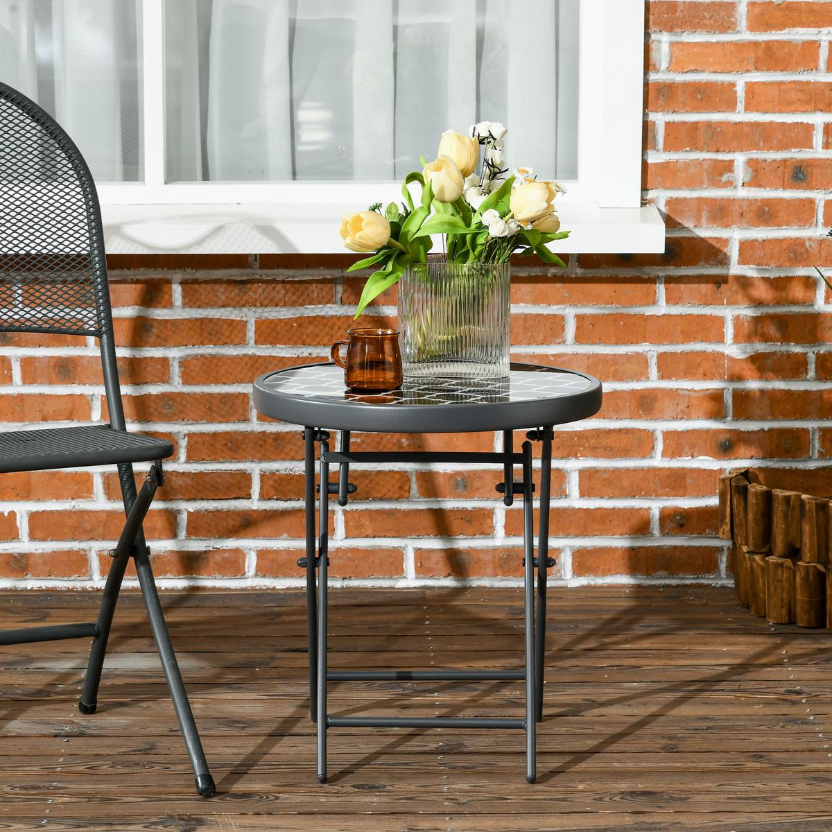 BEISTELLTISCH, Schwarz, Metall, Glas - Schwarz, Glas/Metall (45/45/50cm) - Outsunny