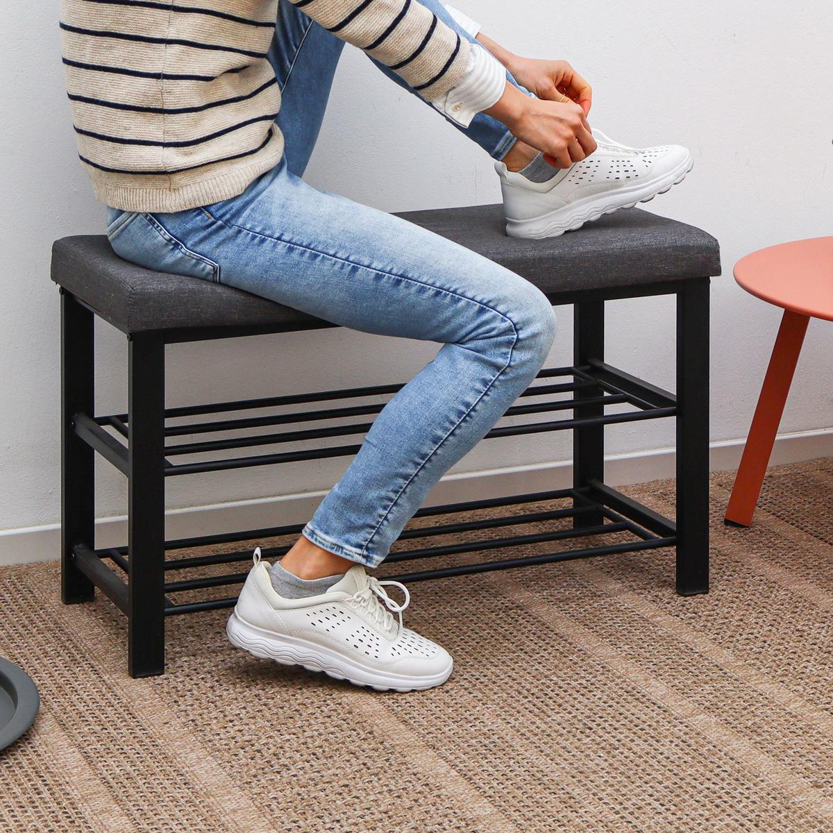 SCHUHREGAL mit 2 Ebenen, 32/81/46 cm, Grau - Grau, Kunststoff (32/46/81cm) - Dunedesign