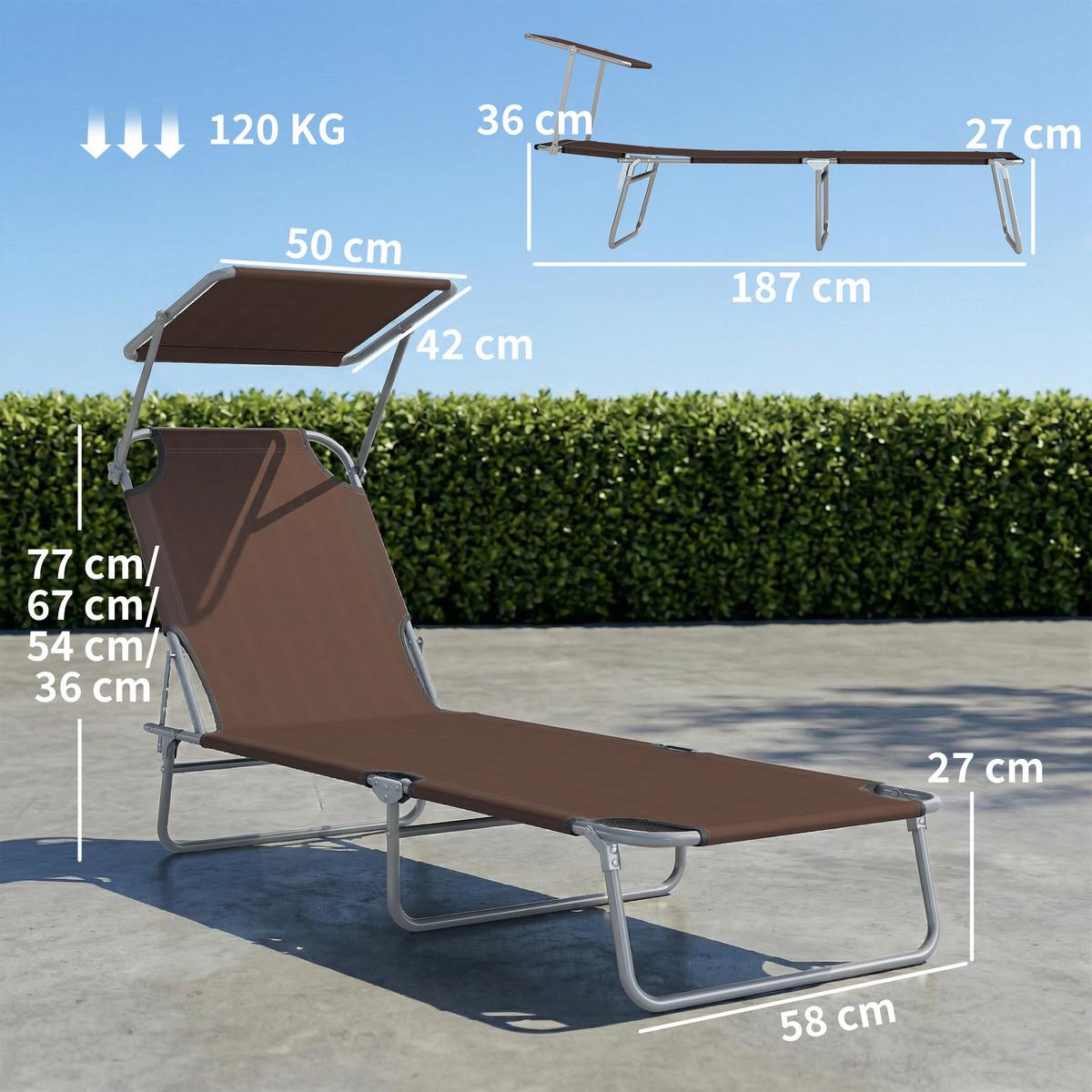SONNENLIEGE mit Sonnenschutz, Braun - Braun, Metall (58/36/187cm) - Outsunny